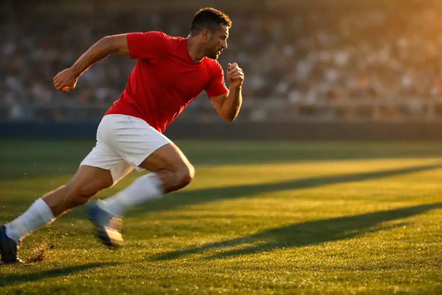 Giocatore di calcio in azione su campo in erba naturale