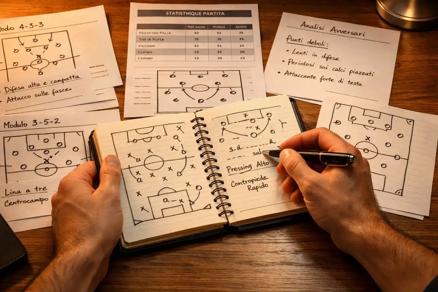 Persona che analizza documenti sportivi con appunti