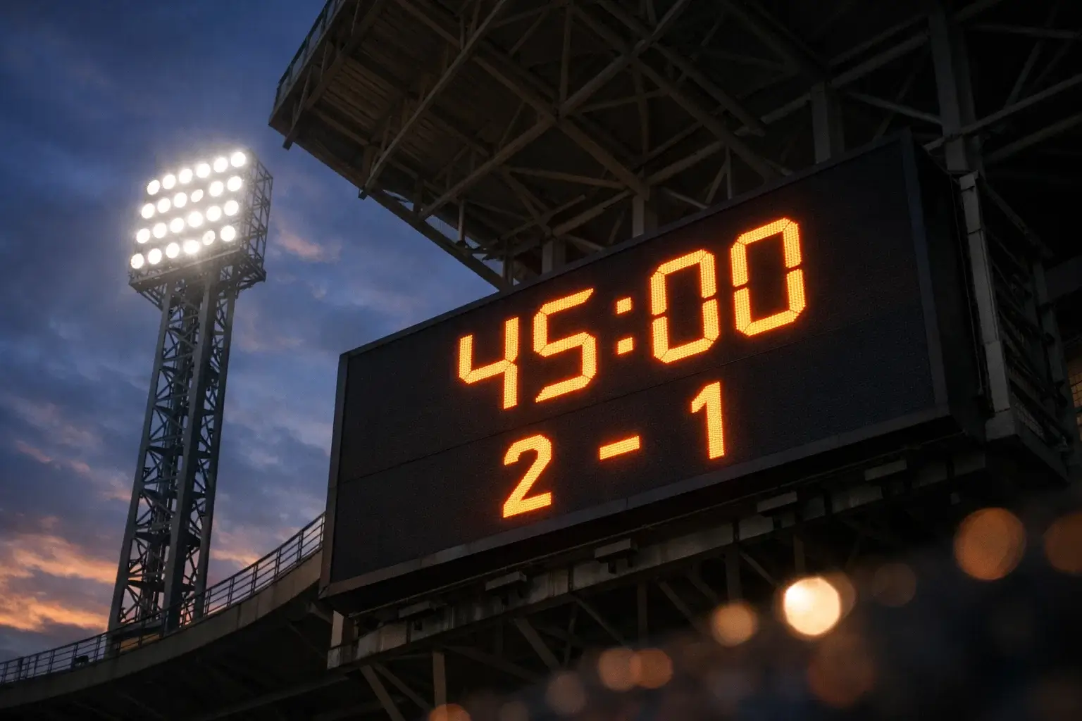 Orologio dello stadio che mostra il tempo di gioco