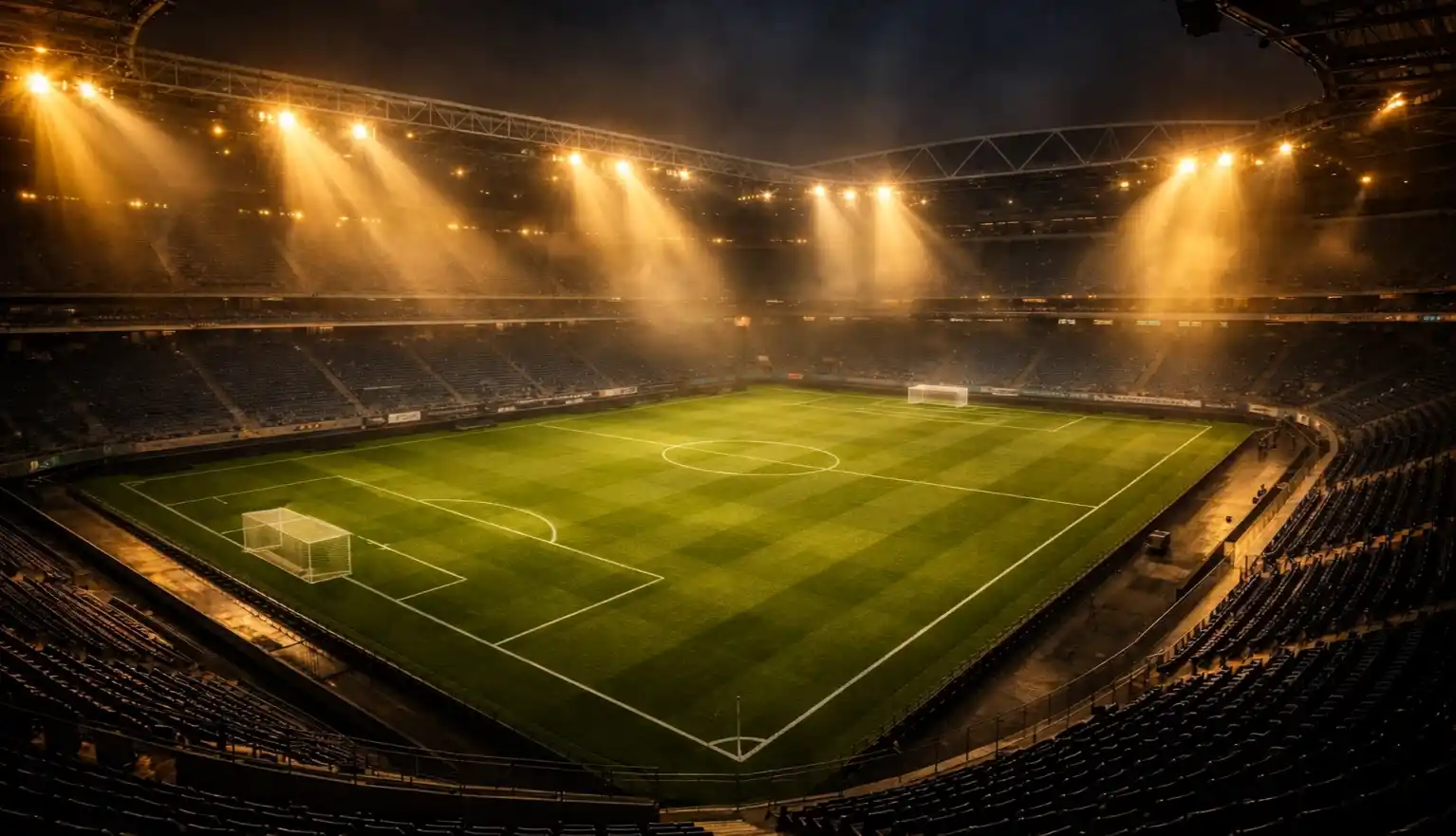 Stadio di calcio illuminato durante una partita serale