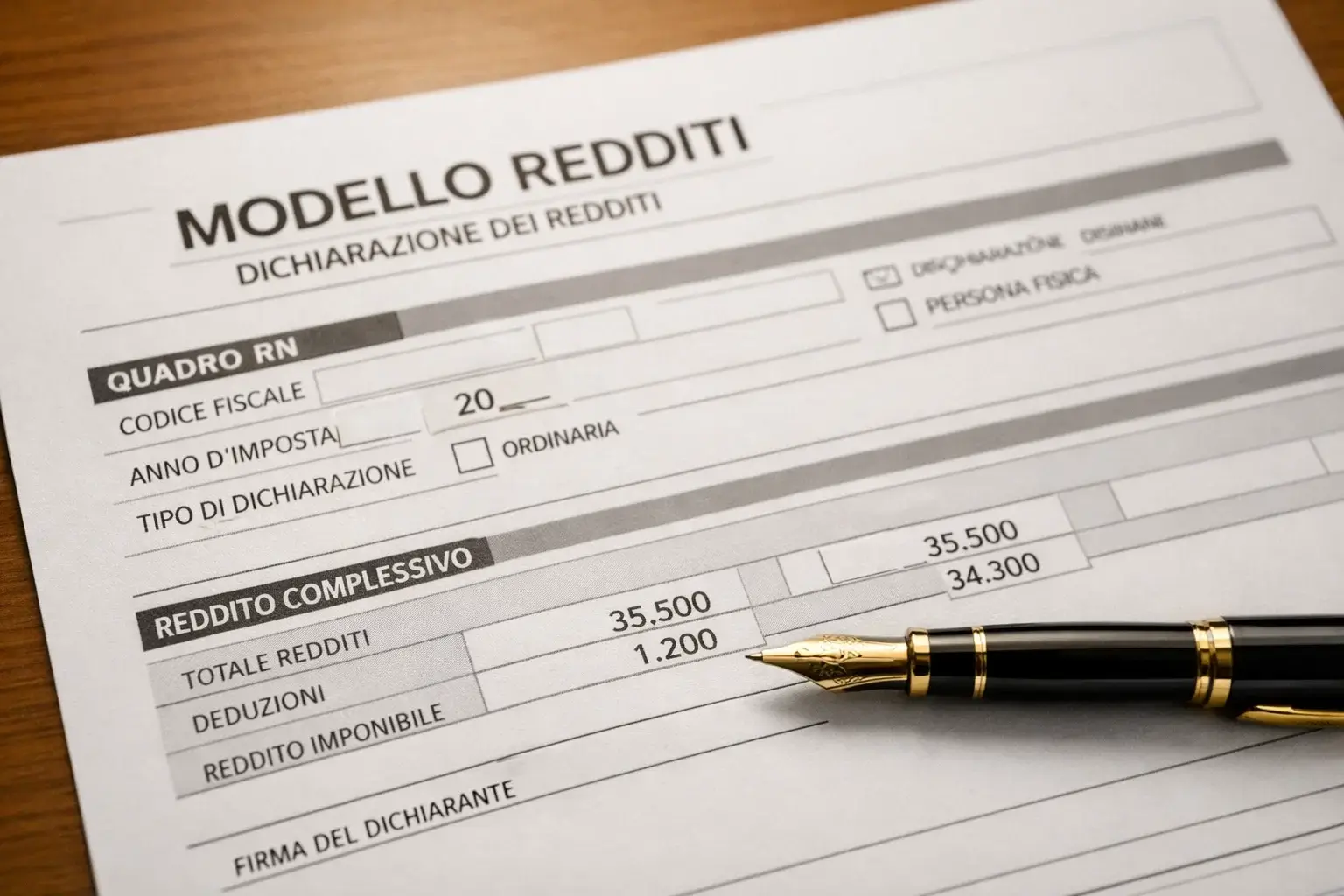 Modello dichiarazione redditi italiano con penna