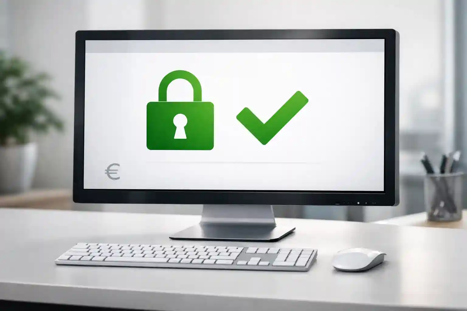 Transazione digitale sicura con simbolo lucchetto su schermo computer