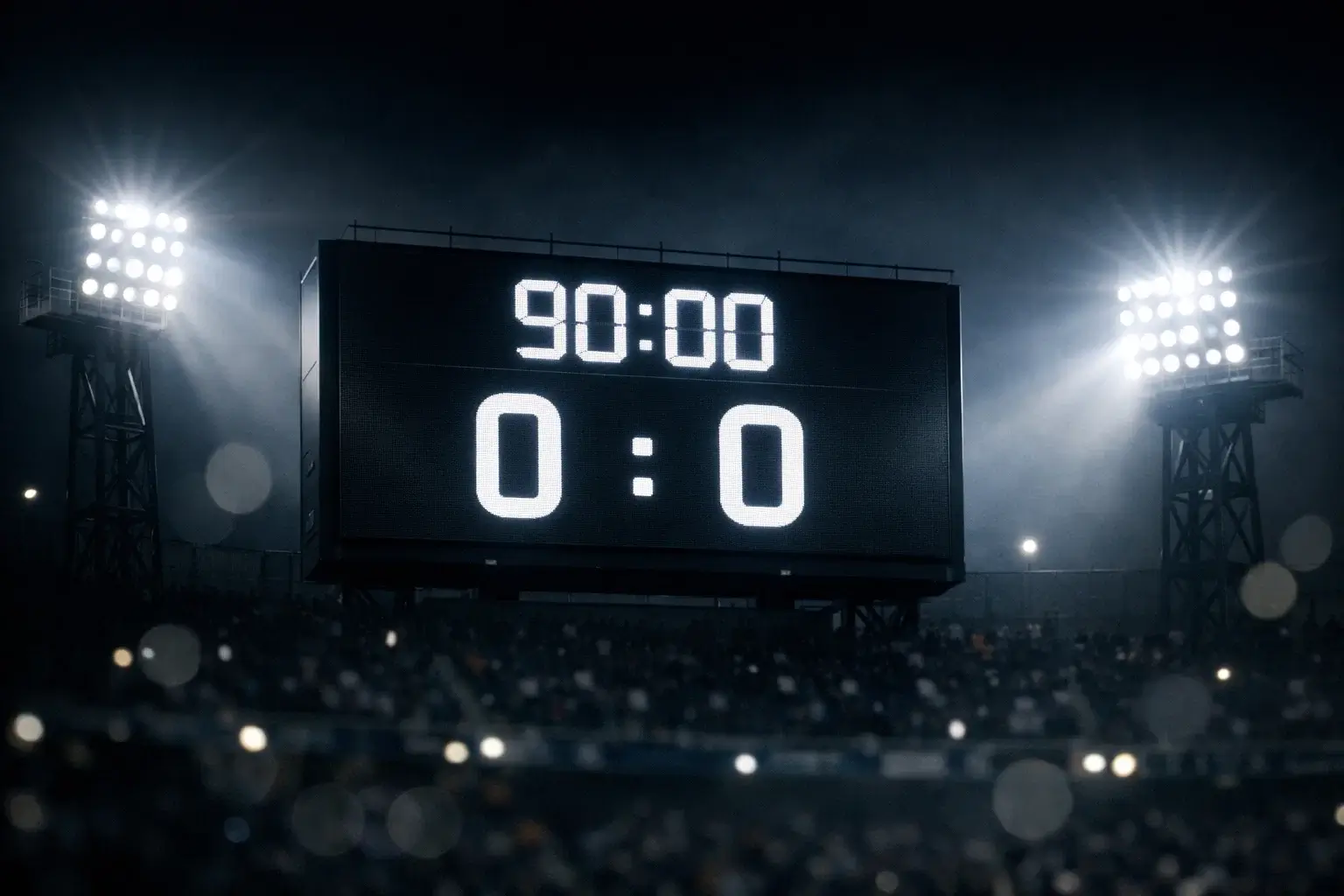 Tabellone luminoso dello stadio durante partita serale