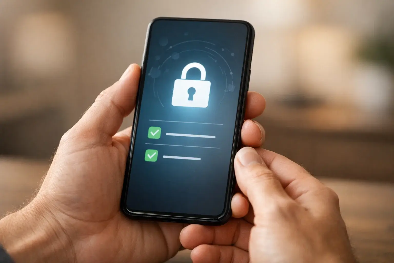 Persona che utilizza smartphone per operazioni digitali sicure